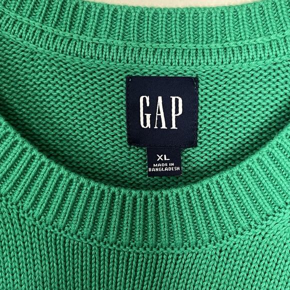 NWT Gap Pullover Sweater XL 24/7 Split-Hem Oversized Green Striped 100% Cotton - Picture 10 of 12